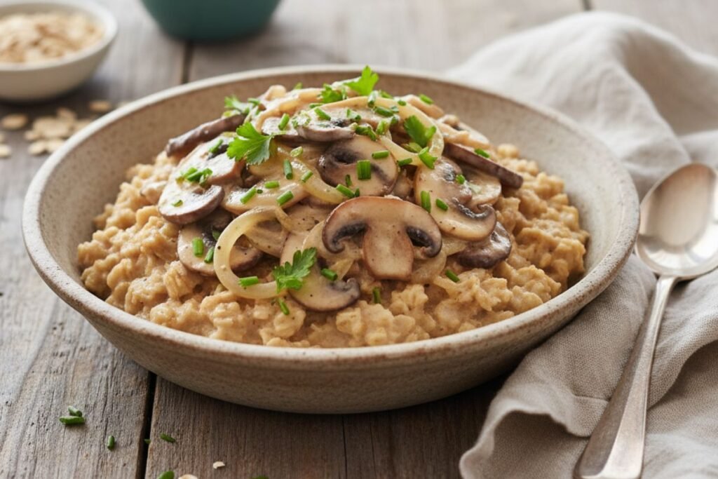 Beta gliukanai avižinė košė su grybais 2 | Derlingas.lt beta gliukanai: Avižinė košė su keptų grybų ir svogūnų padažu