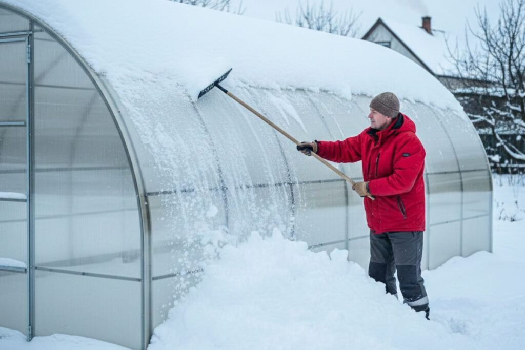 Kaip valyti sniegą nuo šiltnamio: kada sunerimti ir kaip tai saugiai atlikti?