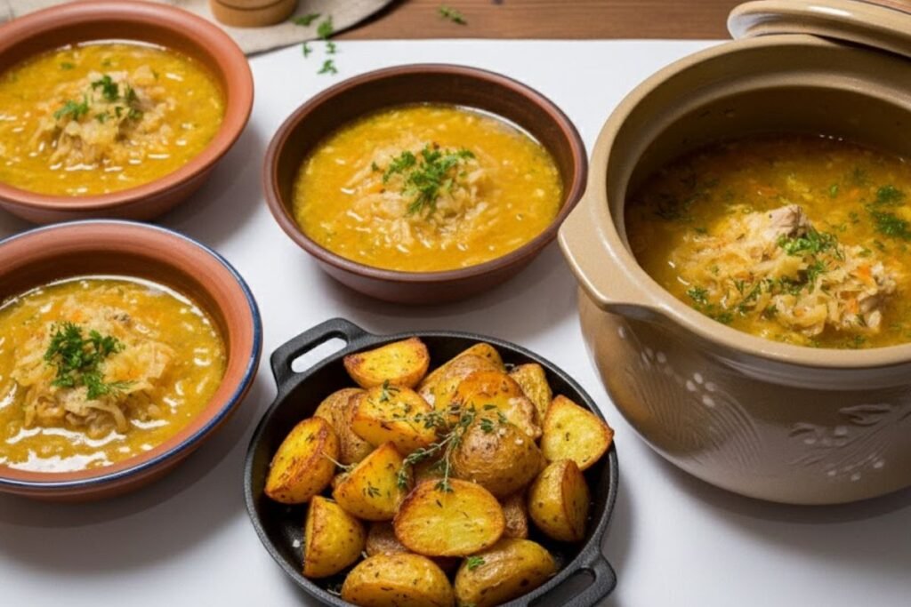 Soti ir riebi raugintų kopūstų sriuba su bulvėmis