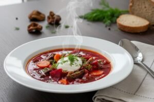 Burokėlių sriuba su grybais – klasika, kvepianti Lietuvos miškais