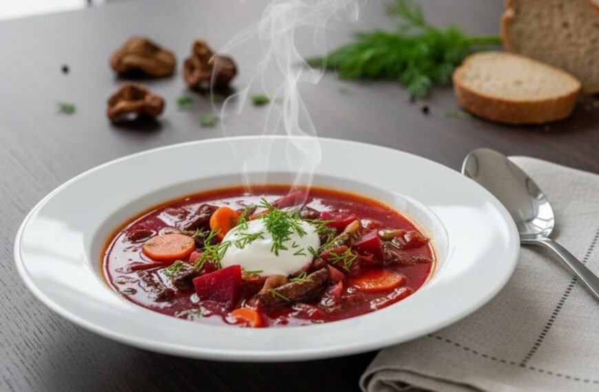 Burokėlių sriuba su grybais – klasika, kvepianti Lietuvos miškais