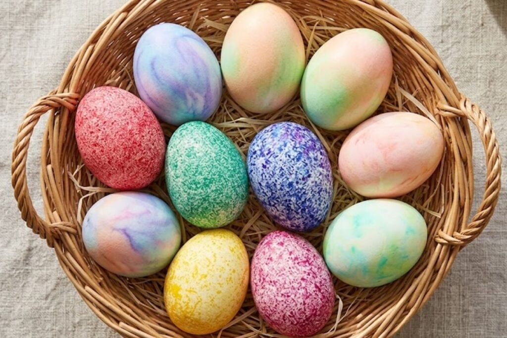 Marmuriniai ir taškuoti Velykų stebuklai: kiaušinių dažymas naudojant skutimosi putas ir ryžius
