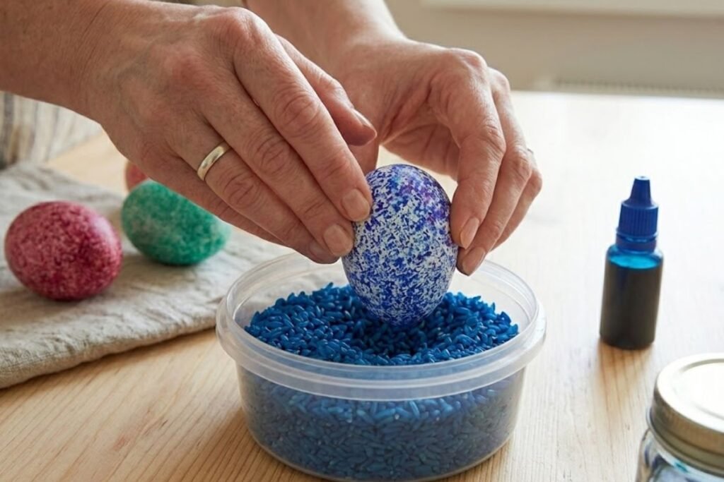 Kiaušinių dažymas ryžiais: „taškuotas jaukumas“