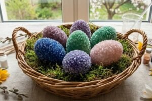 Kristalizuoti kiaušiniai Velykoms. Marginimas kaip cheminis eksperimentas visai šeimai