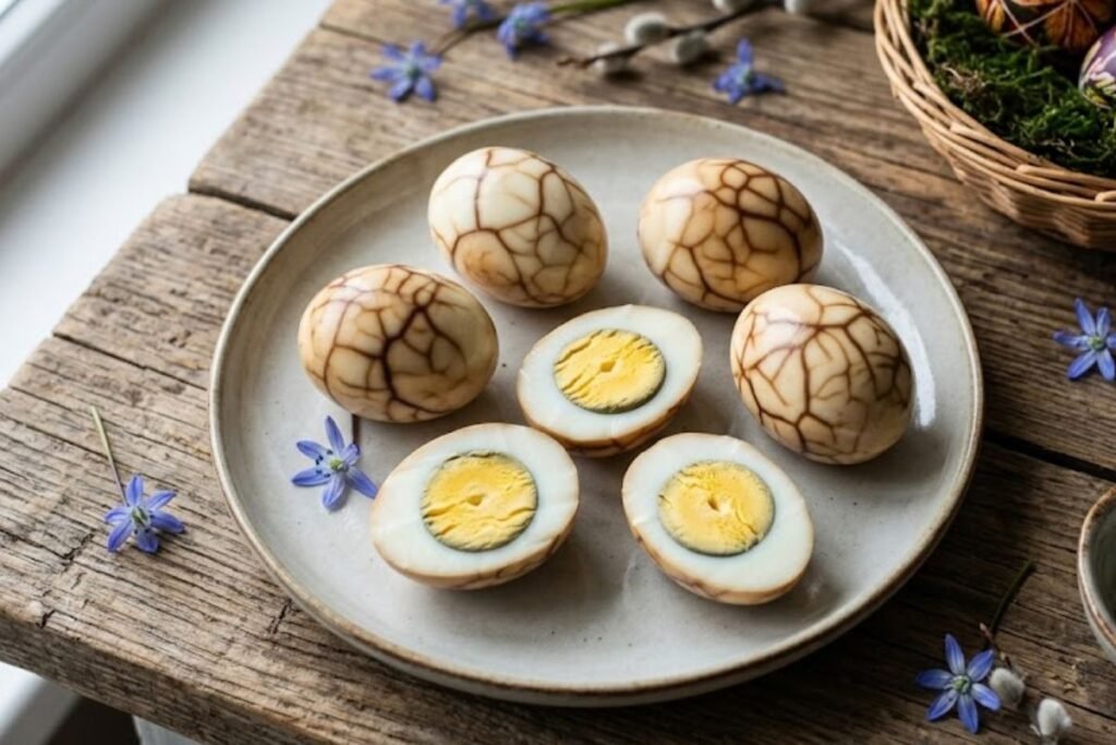 Azijietiško stiliaus marmuriniai kiaušiniai sojos padaže