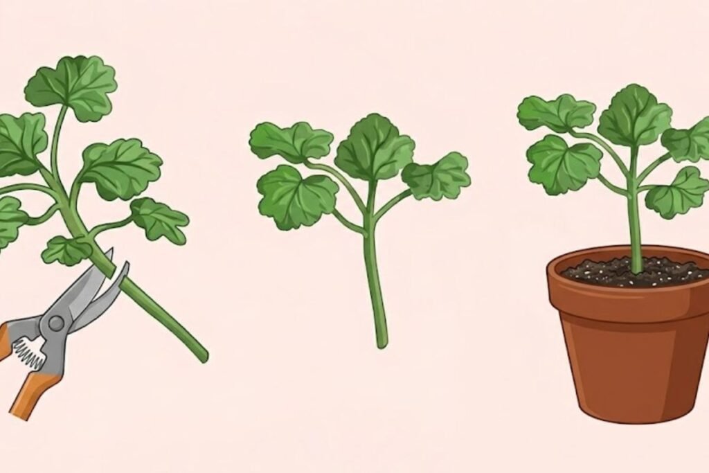 Pelargonijų dauginimas auginiais žingsnis po žingsnio