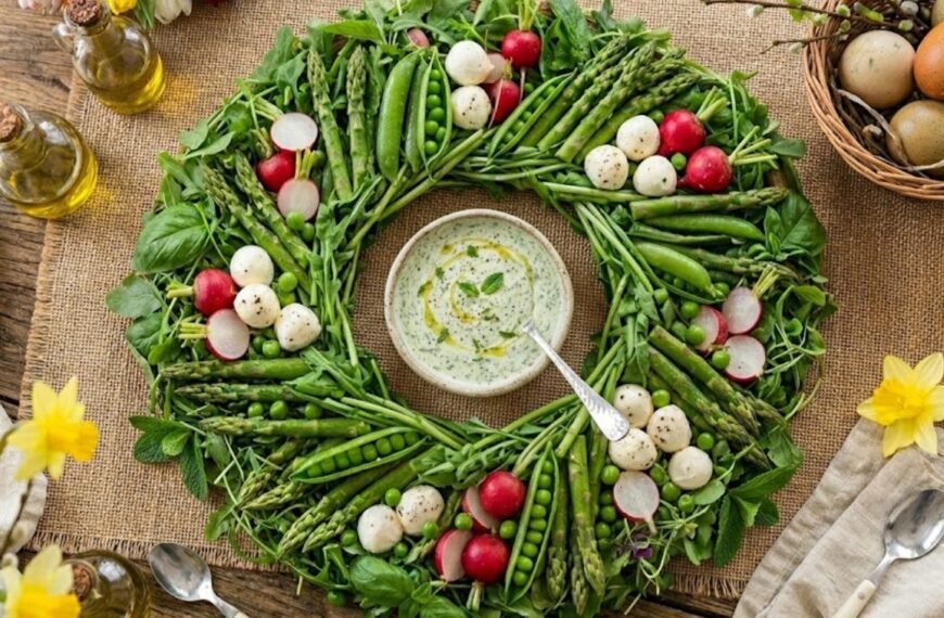 Velykinis užkandžių vainikas su mėtų padažu – nuostabi pavasario simfonija. Ar sudėtinga paruošti?