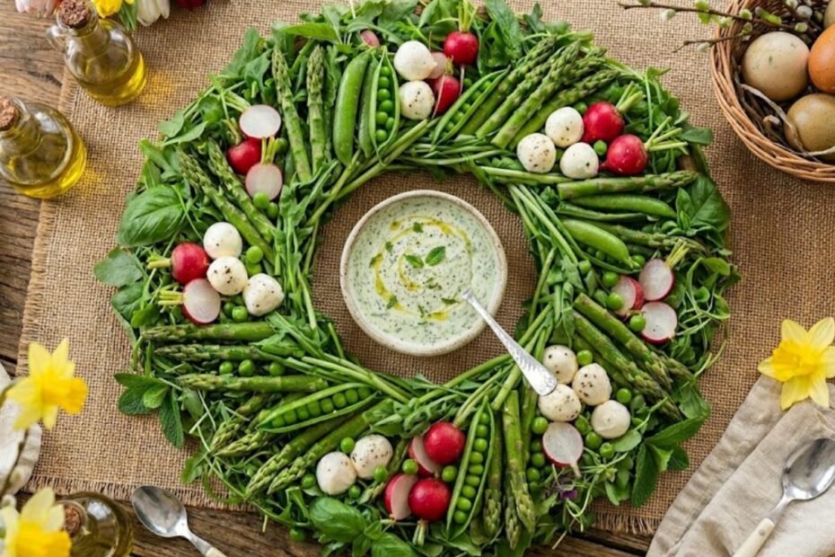 Velykinis užkandžių vainikas su mėtų padažu – nuostabi pavasario simfonija. Ar sudėtinga paruošti?