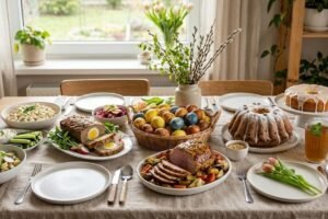 Velykų stalas – pavasariškai, spalvingai ir taupiai. Šventinis meniu 4–6 asmenims iki 60 eurų!