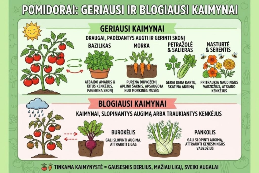 Pomidorai: kas jo geriausi ir blogiausi kaimynai?