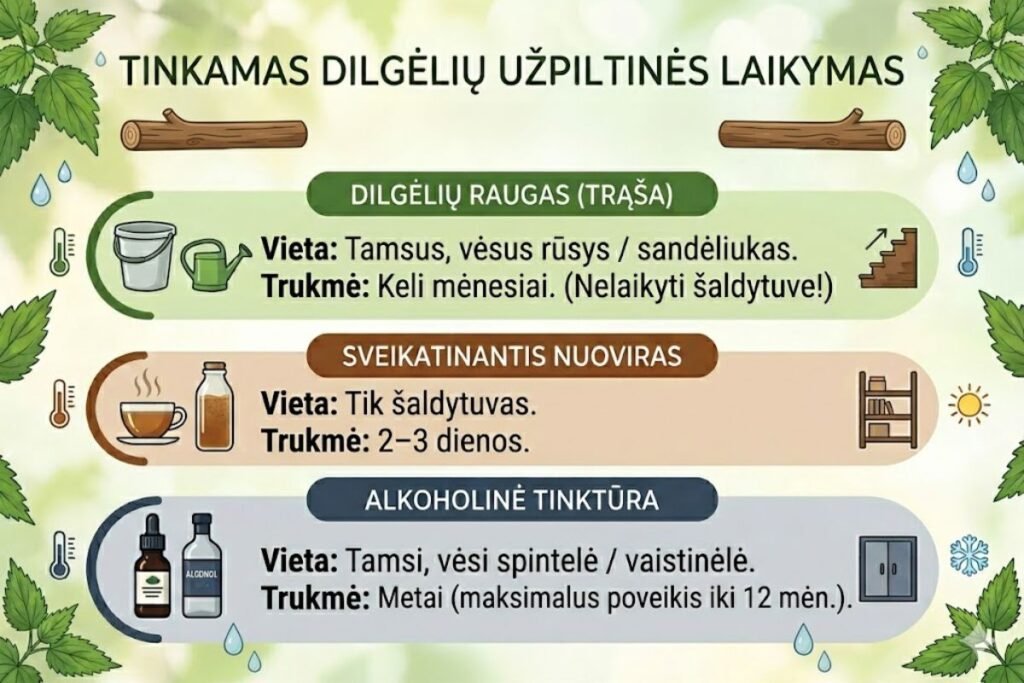 Tinkamas dilgėlių užpiltinės laikymas