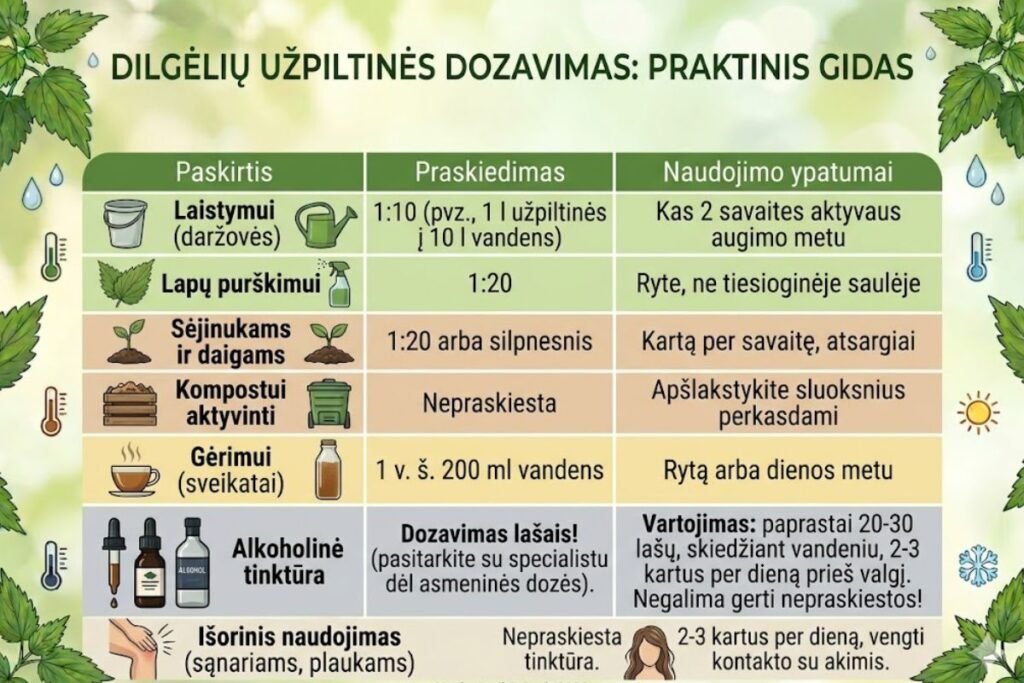 Dilgėlių užpiltinės dozavimas: nuo daržo iki puodelio