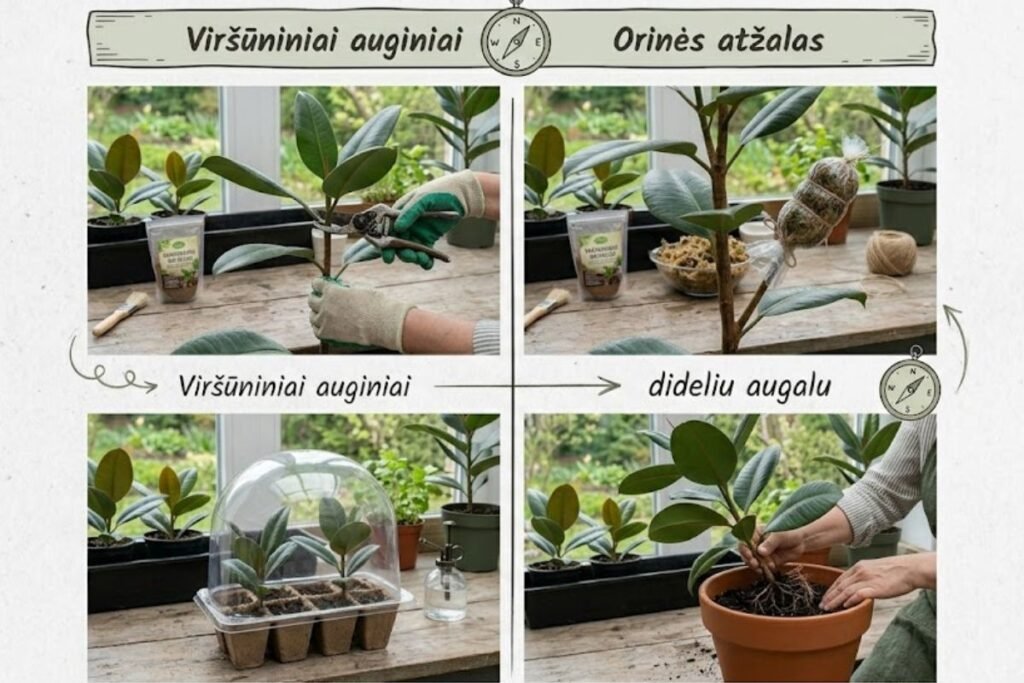 Fikusų dauginimo būdų palyginimas (lentelė)