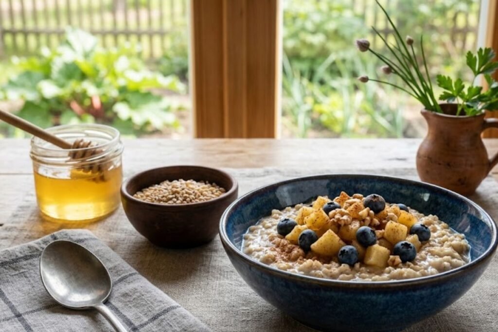 Saldi kvietinių kruopų košė pusryčiams