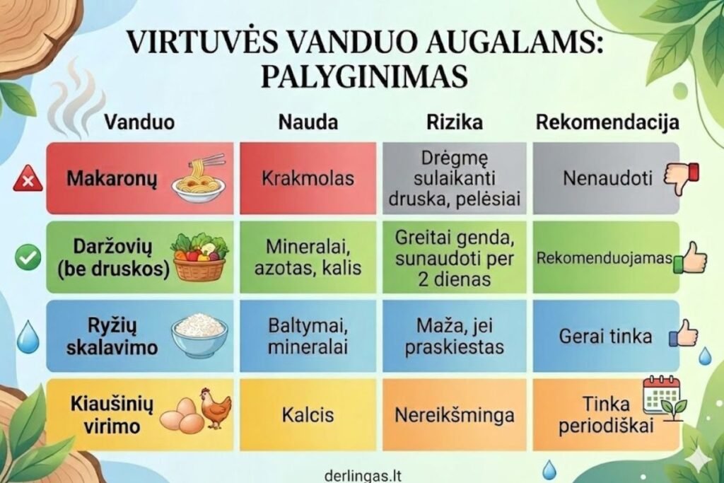 Virtuvės vanduo trąšai: palyginimas