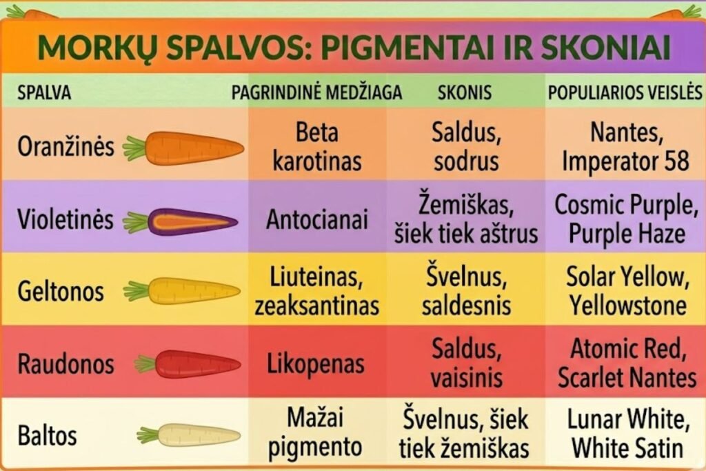 Spalvų paletė: kuo skiriasi morkų spalvos?
