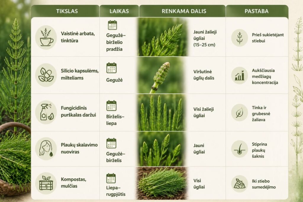 Dirvinis asiūklis: kada rinkti pagal tikslą (lentelė)