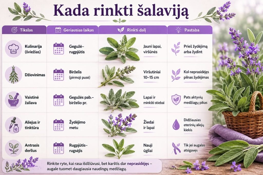 Kada rinkti šalaviją: laikas pagal tikslą (lentelė)