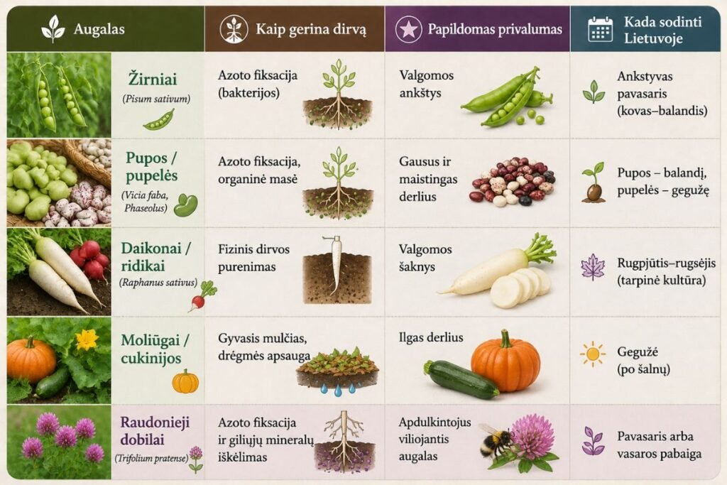 Dirvožemį gerinančios daržovės: lyginamoji lentelė