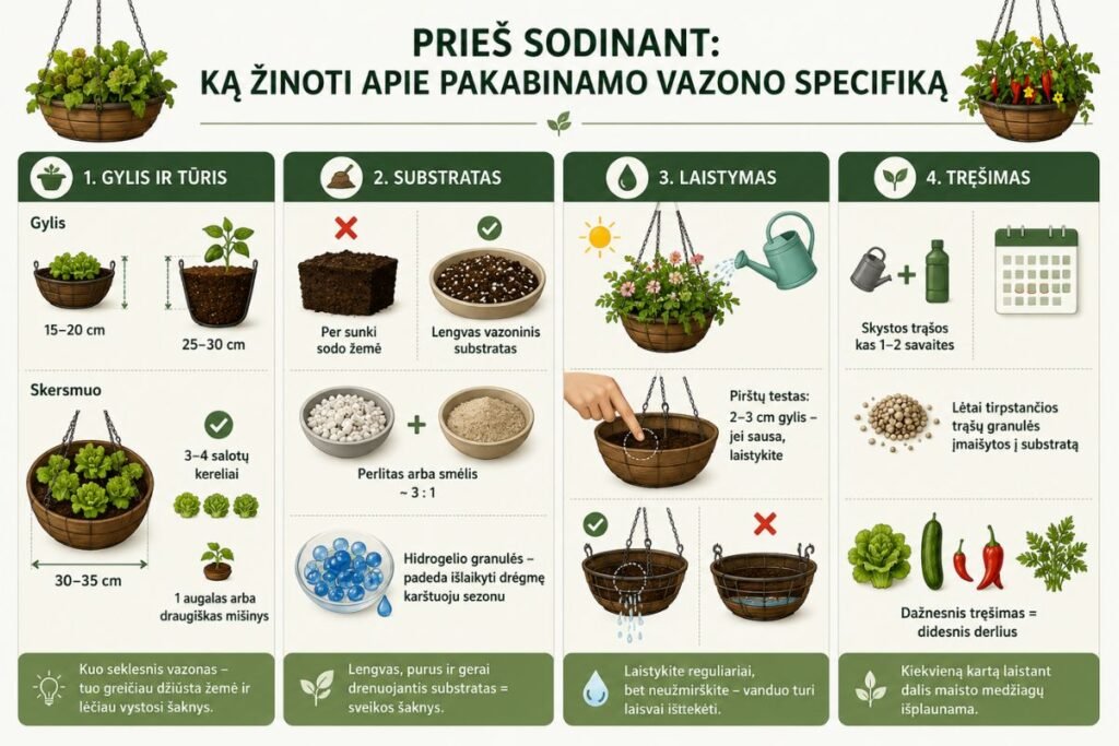 Pakabinamas vazonas daržovėms: ką žinoti prieš sodinant