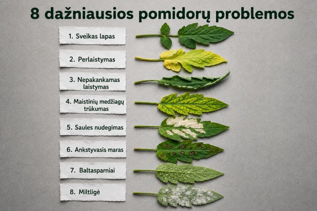 Pomidorų ligos ir problemos: kaip stebėti pomidorų lapus?