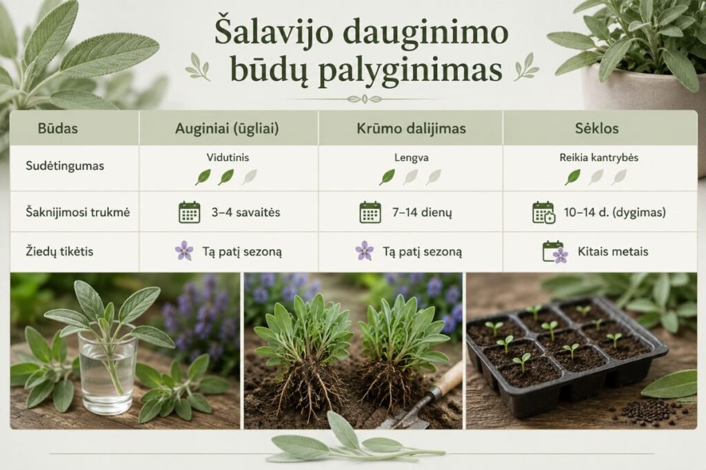 Šalavijo dauginimo būdų palyginimas