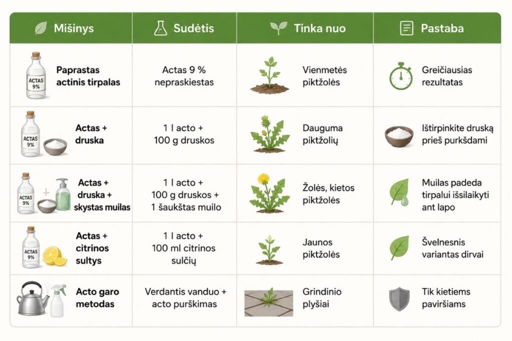Acto piktžolių naikinimui tirpalų palyginimas