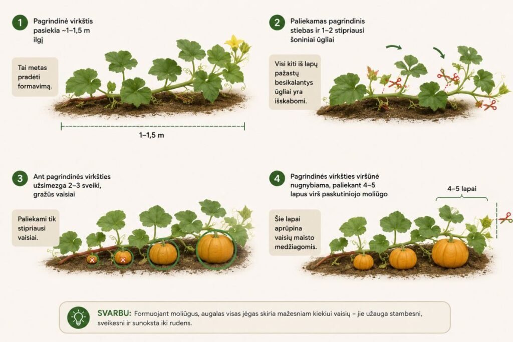 Pagrindinio stiebo formavimas ir „lyderių“ atranka