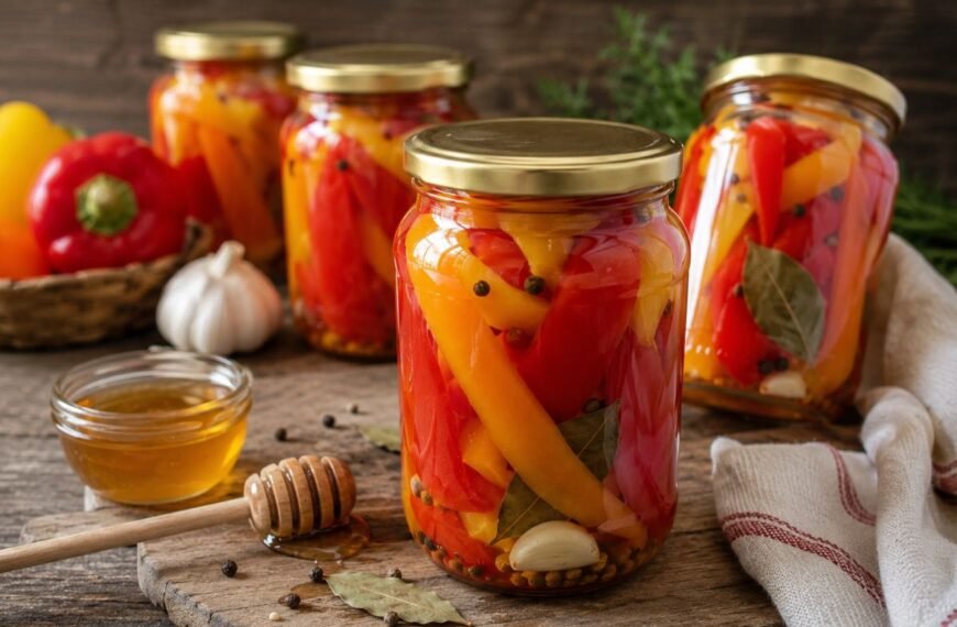 Saldus vasaros stiklainis: marinuota paprika su medumi, kuri užkariaus jūsų rūsio lentynas